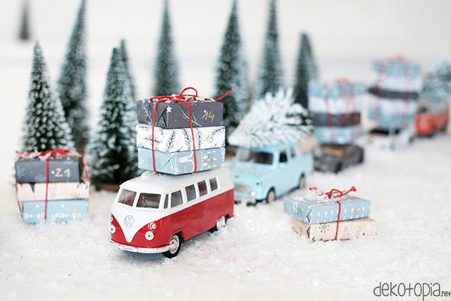 DIY Anleitung: Adventskalender aus Spielzeugautos selber machen
