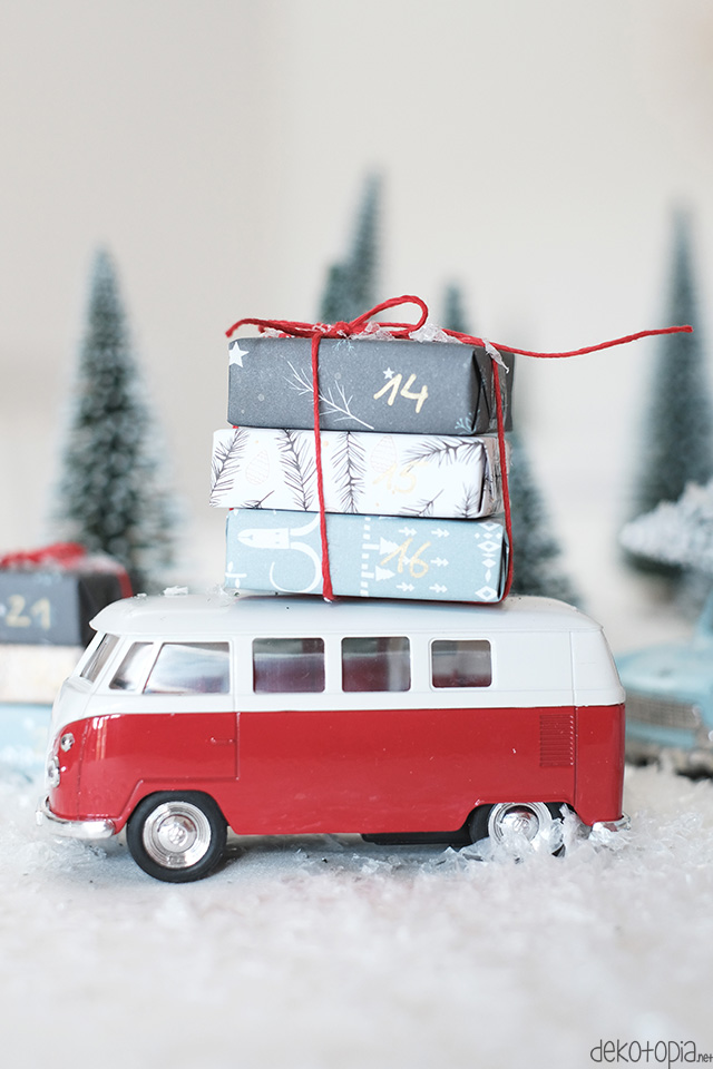 DIY Anleitung: Adventskalender aus Spielzeugautos selber machen