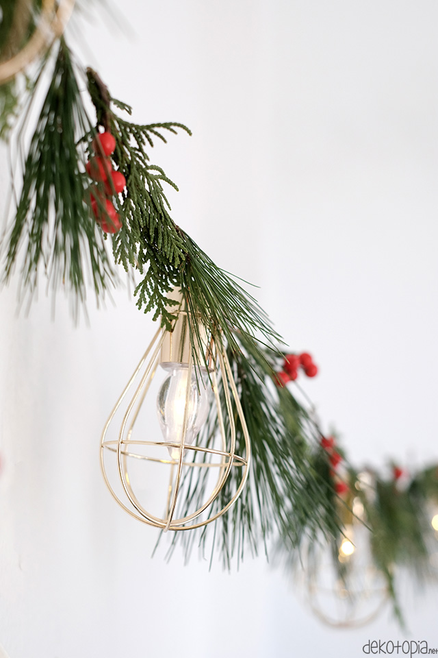 DIY: weihnachtliche Girlande aus Lichterkette und Naturmaterial